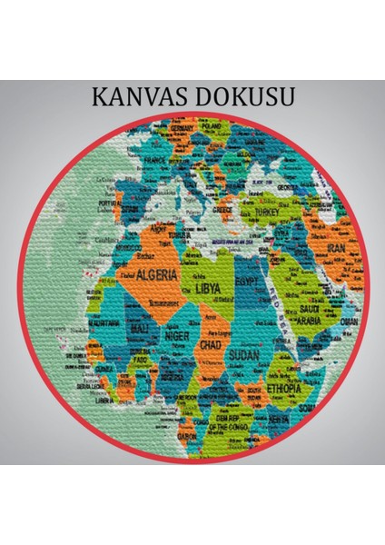 Detaylı ve Okyanuslu Eğitici Ingilizce Dünya Haritası Dekoratif Kanvas Tablo, Duvar Dekoru 2543