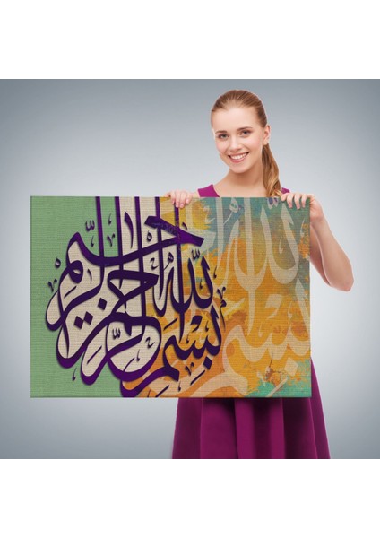 Bismillahirahmanirahim Yazılı Hat Sanatı Dekoratif Kanvas Tablo, Duvar Dekoru 3380