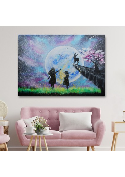 Ay'ı Izleyen Çocuklar Dekoratif Kanvas Tablo, Duvar Dekoru 3470 fiyatları