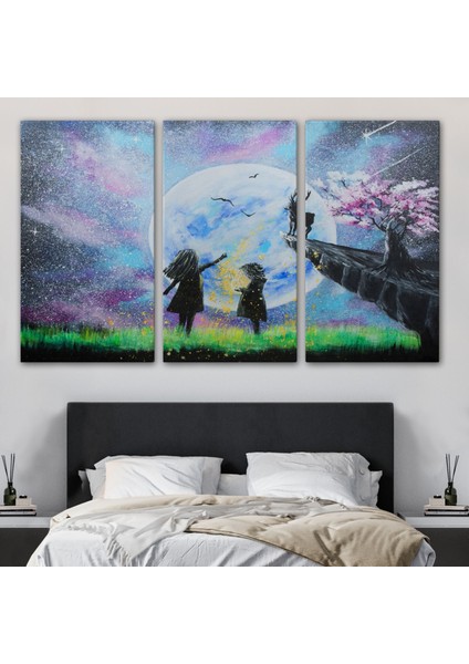Ay'ı Izleyen Çocuklar Dekoratif Kanvas Tablo, Duvar Dekoru 3470 modelleri