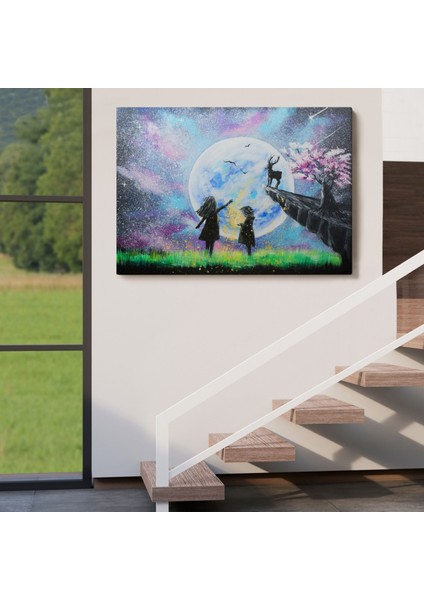 Ay'ı Izleyen Çocuklar Dekoratif Kanvas Tablo, Duvar Dekoru 3470 indirimleri