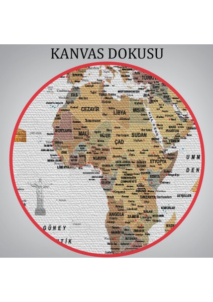 Detaylı Sembollü Bayraklı Türkçe Dünya Haritası Dekoratif Kanvas Tablo, Duvar Dekoru 2880