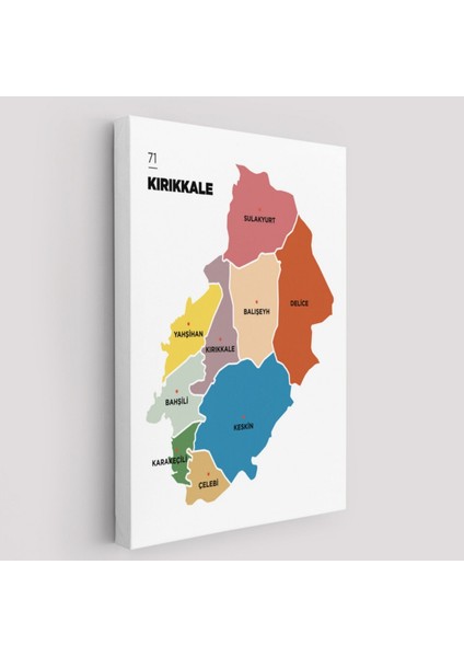 Il ve Ilçeler Haritası Kırıkkale, Modern Dekoratif Kanvas Tablo, Duvar Dekoru 1392