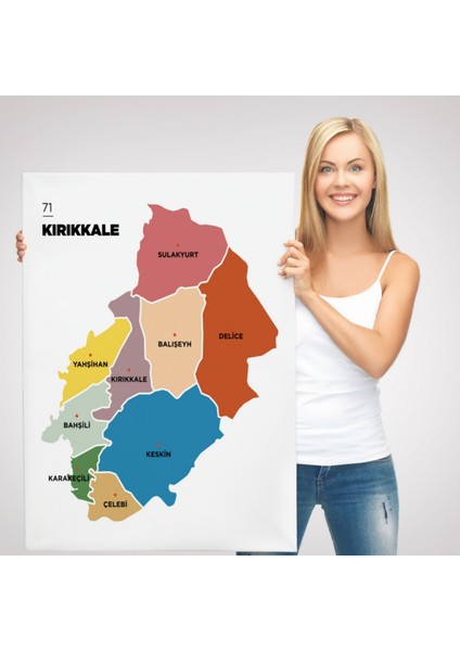 Il ve Ilçeler Haritası Kırıkkale, Modern Dekoratif Kanvas Tablo, Duvar Dekoru 1392