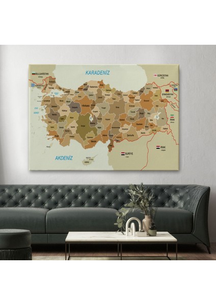 Eğitici Sınır Komşulu Türkiye Haritası, Harita Dekoratif Kanvas Tablo, Duvar Dekoru 3104 fiyatları