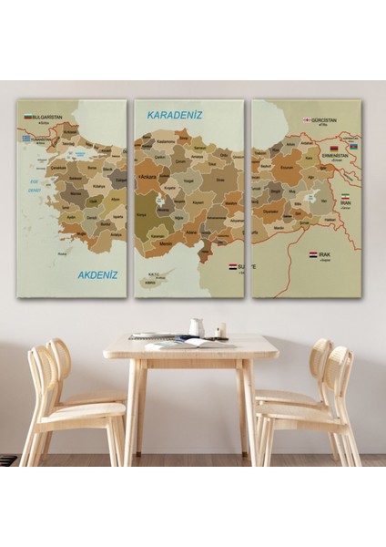 Eğitici Sınır Komşulu Türkiye Haritası, Harita Dekoratif Kanvas Tablo, Duvar Dekoru 3104 modelleri