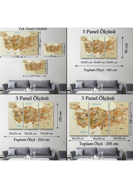 Eğitici Sınır Komşulu Türkiye Haritası, Harita Dekoratif Kanvas Tablo, Duvar Dekoru 3104 fırsatları