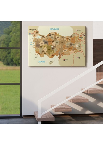 Eğitici Sınır Komşulu Türkiye Haritası, Harita Dekoratif Kanvas Tablo, Duvar Dekoru 3104 indirimleri