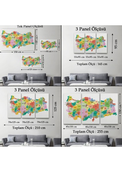 Eğitici Türkiye Haritası, Harita Dekoratif Kanvas Tablo, Duvar Dekoru 3114 fırsatları
