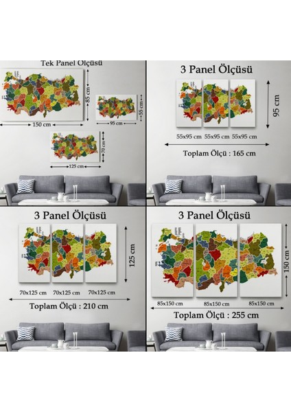Eğitici Il ve Ilçe Detaylı Türkiye Haritası, Harita Dekoratif Kanvas Tablo, Duvar Dekoru 3028 fırsatları