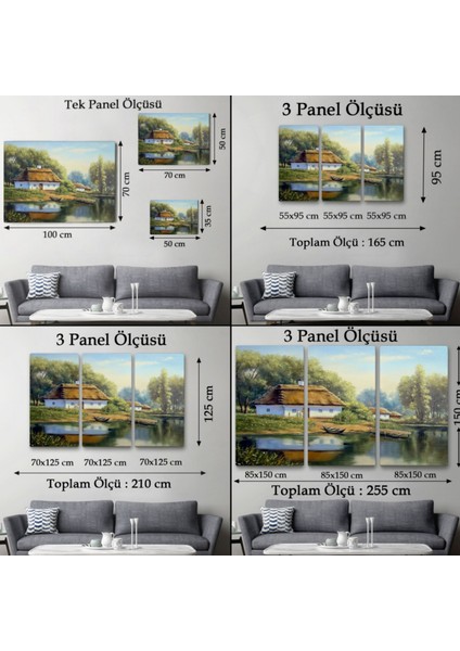 Yağlıboya Görünüm Köy Evi ve Göl Manzarası Dekoratif Kanvas Tablo, Duvar Dekoru 3510 fırsatları
