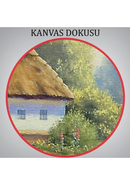 Yağlıboya Görünüm Köy Evi ve Göl Manzarası Dekoratif Kanvas Tablo, Duvar Dekoru 3510