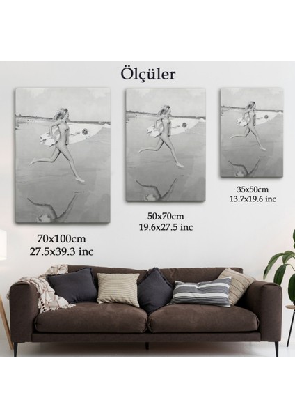 Sörfçü Çıplak Kadın Dekoratif Kanvas Tablo, Duvar Dekoru 5240 fırsatları