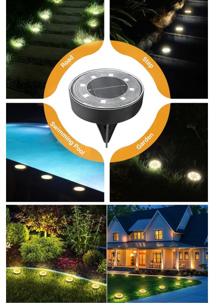 8 Led’li Solar Bahçe Lambası | 1 Adet | Su Geçirmez | Otomatik Sensörlü | Bahçe Aydınlatma | Sarı Işık