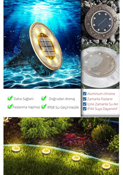 8 Led’li Solar Bahçe Lambası | 1 Adet | Su Geçirmez | Otomatik Sensörlü | Bahçe Aydınlatma | Sarı Işık