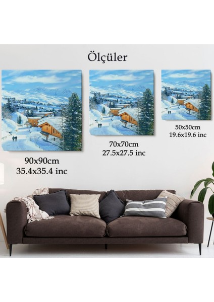 Dağ Köyü ve Kar Dekoratif Kanvas Tablo, Duvar Dekoru 5912 fırsatları