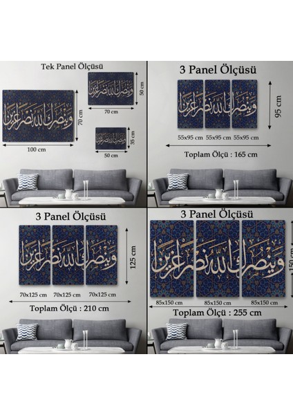 ve Allah Seni Muzaffer Kılacaktır (Fetih Suresi 3 Ayet) Hat Dekoratif Kanvas Tablo 3316 fırsatları