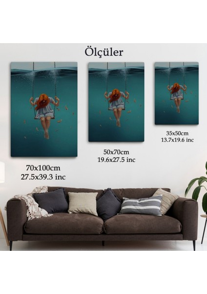 Denizdeki Salıncak ve Sallanan Kız Dekoratif Kanvas Tablo, Duvar Dekoru 5233 fırsatları
