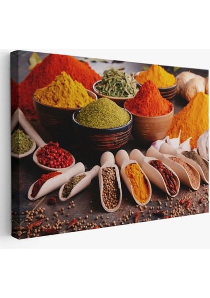 Mutfak Masasındaki Baharatlar Dekoratif Kanvas Tablo, Duvar Dekoru 3518