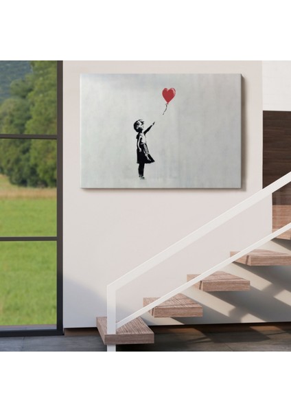 Kırmızı Balonu Uçan Kız Banksy Dekoratif Kanvas Tablo, Duvar Dekoru 5059 indirimleri