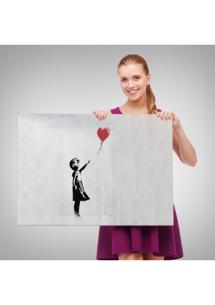 Kırmızı Balonu Uçan Kız Banksy Dekoratif Kanvas Tablo, Duvar Dekoru 5059