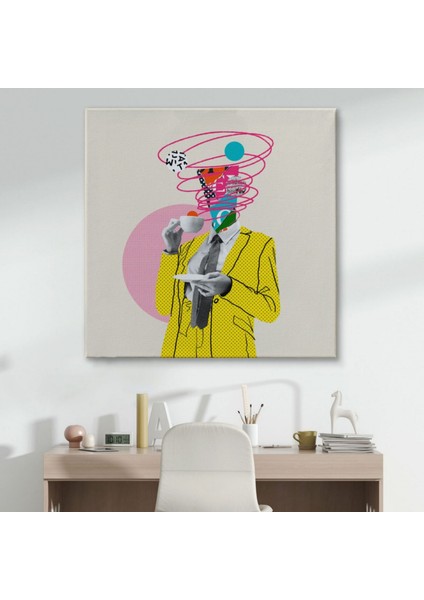 Popart Kahvesini Yudumlayan Çizgi Roman Kahramanı Dekoratif Kanvas Tablo, Duvar Dekoru 5066 modelleri
