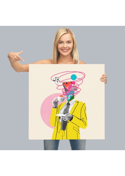 Popart Kahvesini Yudumlayan Çizgi Roman Kahramanı Dekoratif Kanvas Tablo, Duvar Dekoru 5066