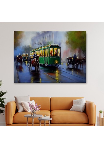 Yağlıboya Görünüm Retro Eski Tramvay Dekoratif Kanvas Tablo, Duvar Dekoru 3574 fiyatları