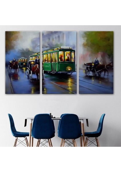 Yağlıboya Görünüm Retro Eski Tramvay Dekoratif Kanvas Tablo, Duvar Dekoru 3574 modelleri