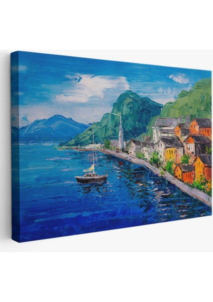 Yağlıboya Görünüm Hallstatt Avusturya Dekoratif Kanvas Tablo, Duvar Dekoru 3742