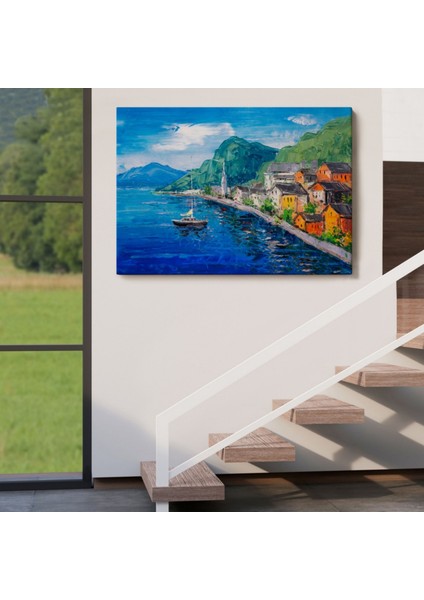 Yağlıboya Görünüm Hallstatt Avusturya Dekoratif Kanvas Tablo, Duvar Dekoru 3742 indirimleri