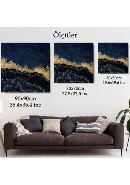 Gold ve Lacivert Ton Mermer Desen Dekoratif Kanvas Tablo, Duvar Dekoru 5065 fırsatları