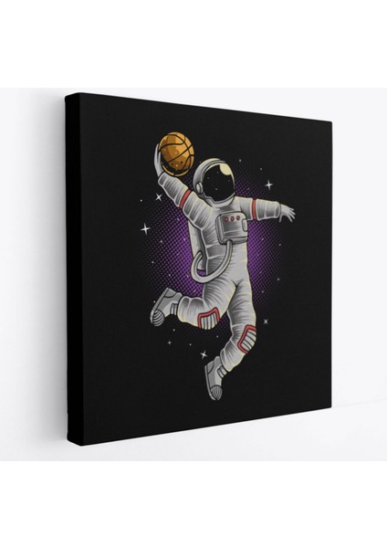 Astronot Ay'da Basketbol Oynuyor Dekoratif Kanvas Tablo, Duvar Dekoru 5068
