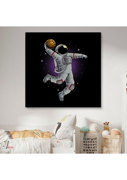 Astronot Ay'da Basketbol Oynuyor Dekoratif Kanvas Tablo, Duvar Dekoru 5068 modelleri