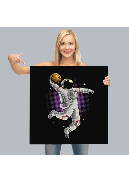 Astronot Ay'da Basketbol Oynuyor Dekoratif Kanvas Tablo, Duvar Dekoru 5068