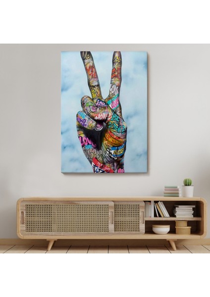 Zafer Işareti Banksy Graffiti Dekoratif Kanvas Tablo, Duvar Dekoru 5308 modelleri