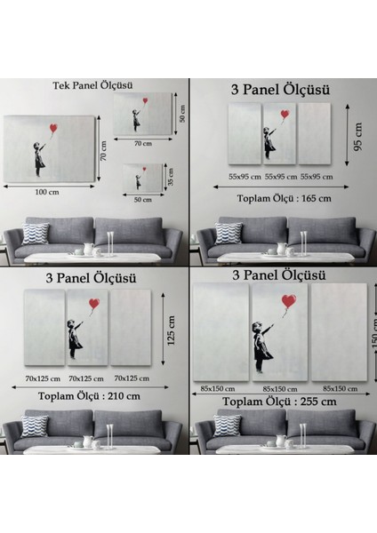 Kırmızı Balonu Uçan Kız Banksy Dekoratif Kanvas Tablo, Duvar Dekoru 5059 fırsatları