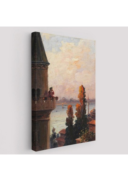 Ezan Okuyan Adam Galata Kulesi Dekoratif Kanvas Tablo, Duvar Dekoru 6177