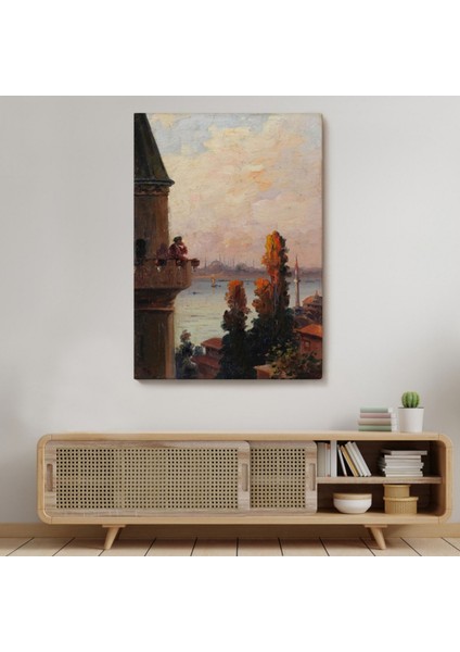 Ezan Okuyan Adam Galata Kulesi Dekoratif Kanvas Tablo, Duvar Dekoru 6177 modelleri