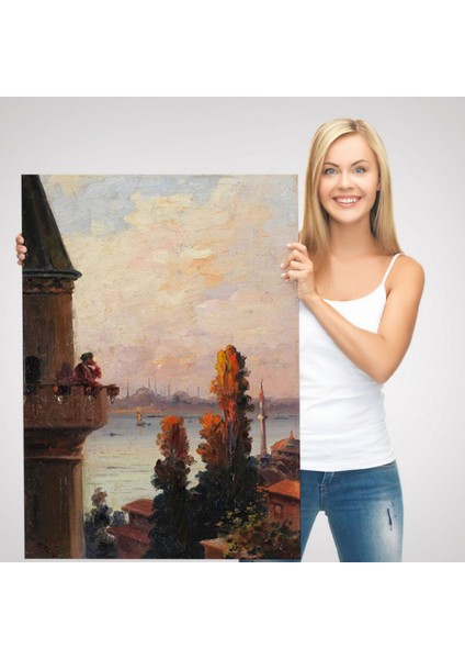 Ezan Okuyan Adam Galata Kulesi Dekoratif Kanvas Tablo, Duvar Dekoru 6177