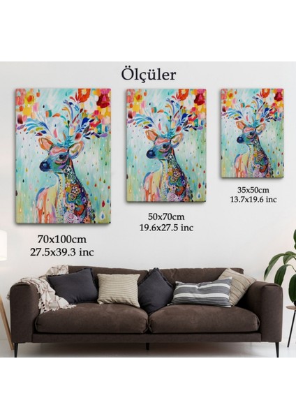 Geyik ve Renkli Çiçekler Dekoratif Kanvas Tablo, Duvar Dekoru 6196 fırsatları
