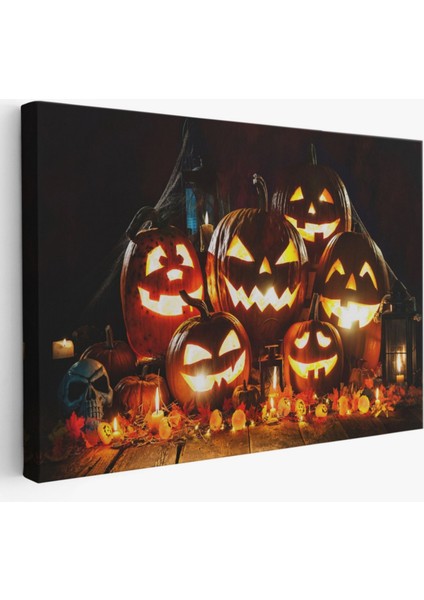 Korkunç Kabak Cadılar Bayramı Dekoratif Kanvas Tablo, Duvar Dekoru 5203