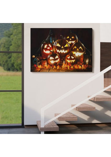 Korkunç Kabak Cadılar Bayramı Dekoratif Kanvas Tablo, Duvar Dekoru 5203 indirimleri