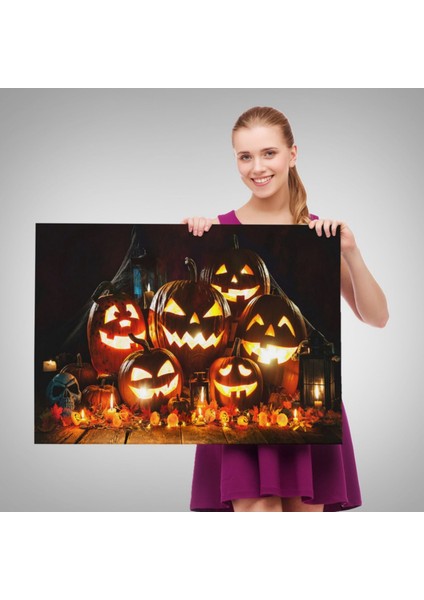 Korkunç Kabak Cadılar Bayramı Dekoratif Kanvas Tablo, Duvar Dekoru 5203