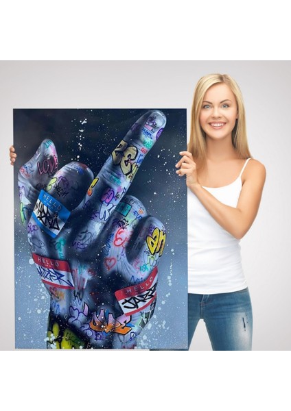 Hip Hop Orta Parmak Hareketi Dekoratif Kanvas Tablo, Duvar Dekoru 5315