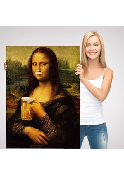 Mona Lisa ve Birası Popart Dekoratif Kanvas Tablo, Duvar Dekoru 5219