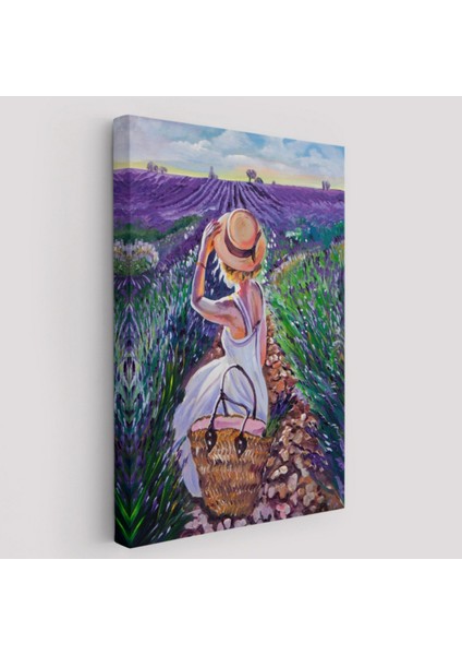 Kadın ve Mor Lavanta Tarlası Dekoratif Kanvas Tablo, Duvar Dekoru 5954