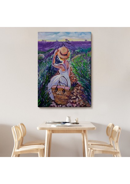 Kadın ve Mor Lavanta Tarlası Dekoratif Kanvas Tablo, Duvar Dekoru 5954 modelleri
