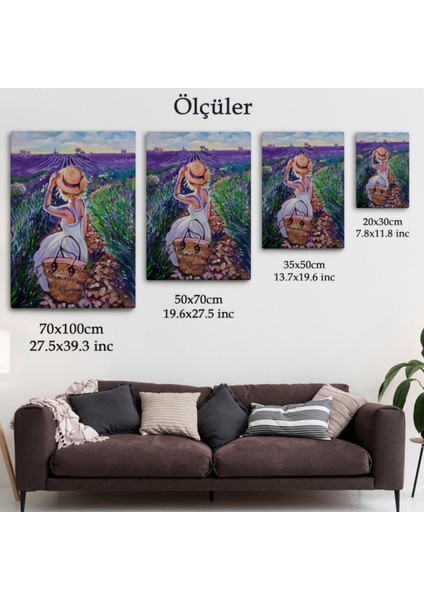 Kadın ve Mor Lavanta Tarlası Dekoratif Kanvas Tablo, Duvar Dekoru 5954 fırsatları