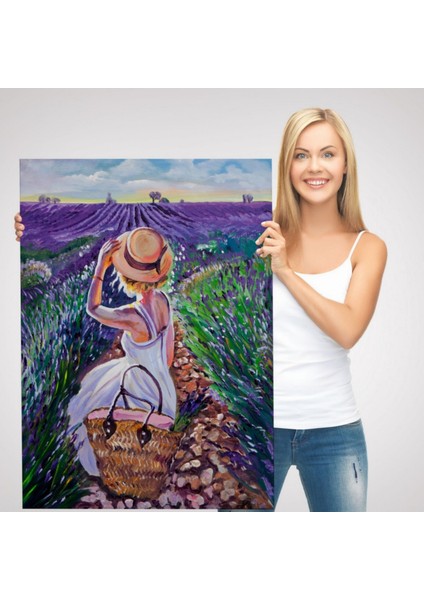 Kadın ve Mor Lavanta Tarlası Dekoratif Kanvas Tablo, Duvar Dekoru 5954